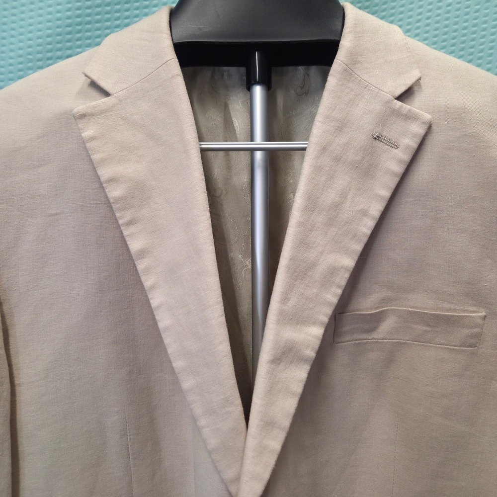 Saddlebred Linen Blazer Mens 44R Tan Beige Two Button Tailored Summer Sport Coat